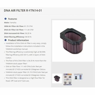 DNA high performance filter YAMAHA MT-07 / XSR / Tracer 7 / XTZ / R7